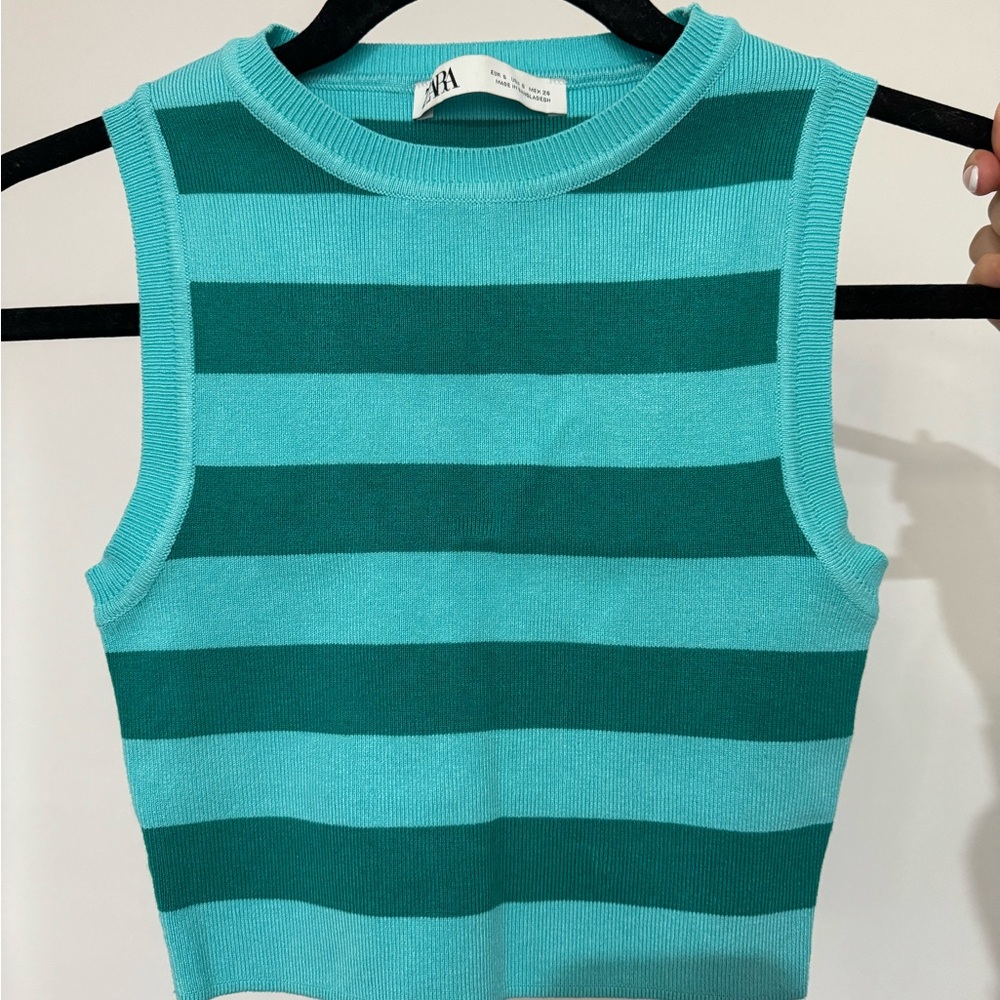 Blue/green striped Zara muscle crop top